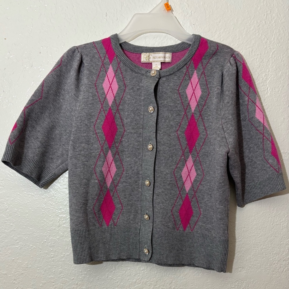 Gray and Pink Argyle Cardigan